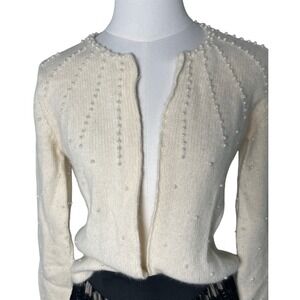 Vintage Pearl Embellished Lambswool Angora Cardigan Braemar Women Small